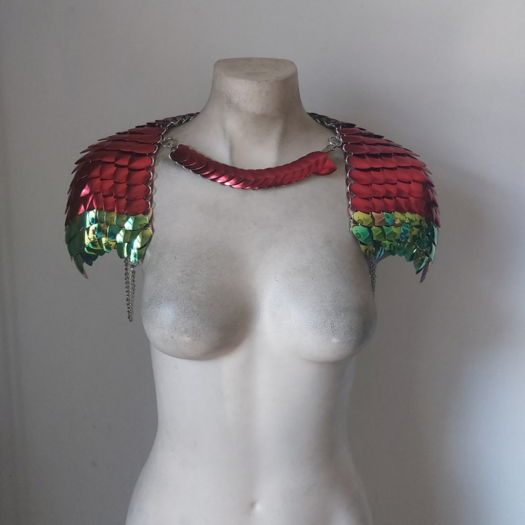 Metallic Red & Rainbow Shoulder Armor