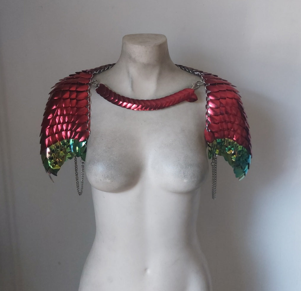 Metallic Red & Rainbow Shoulder Armor