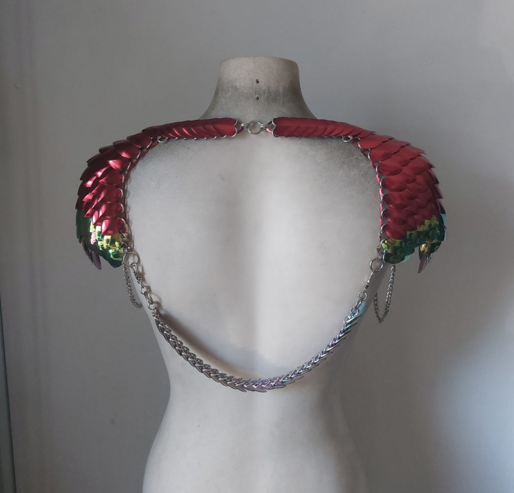 Metallic Red & Rainbow Shoulder Armor