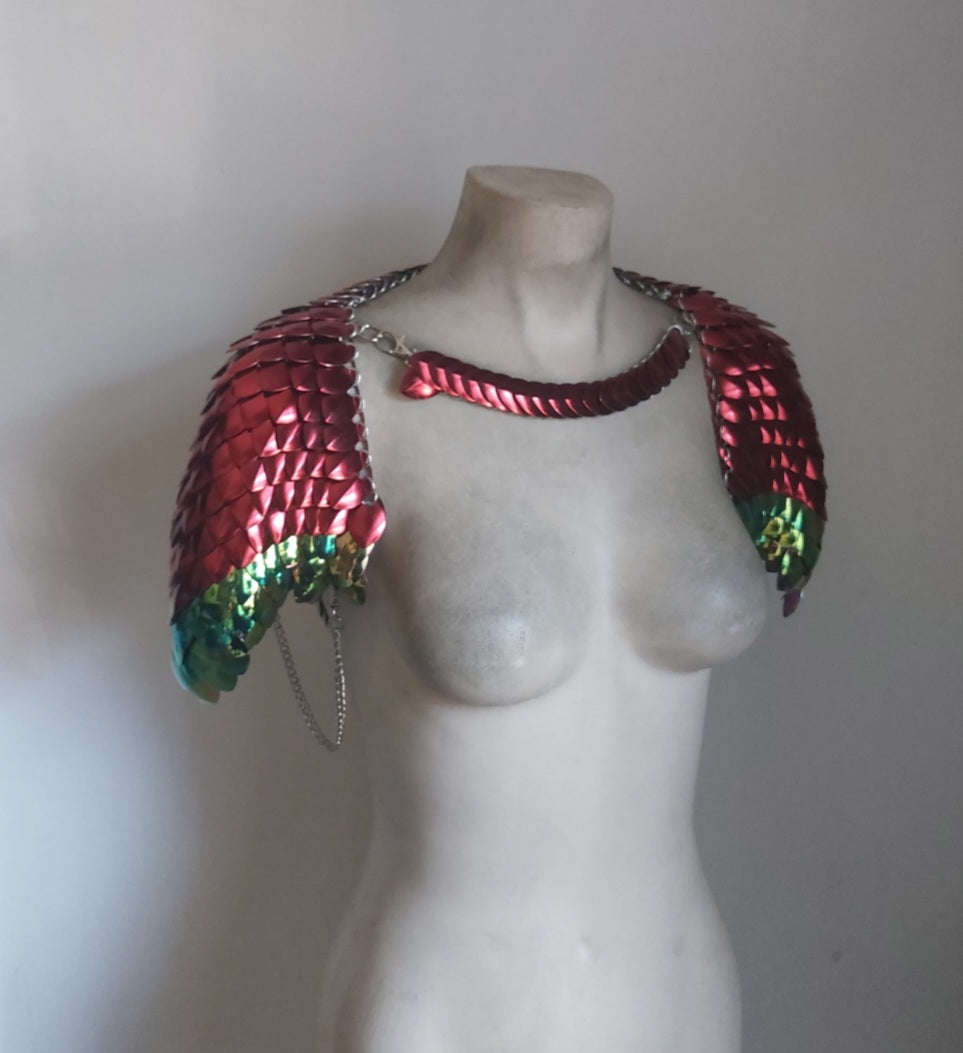 Metallic Red & Rainbow Shoulder Armor