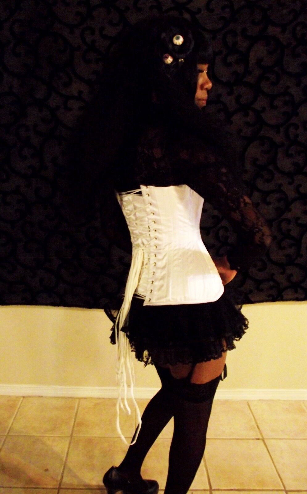 White Long Underbust Satin Corset