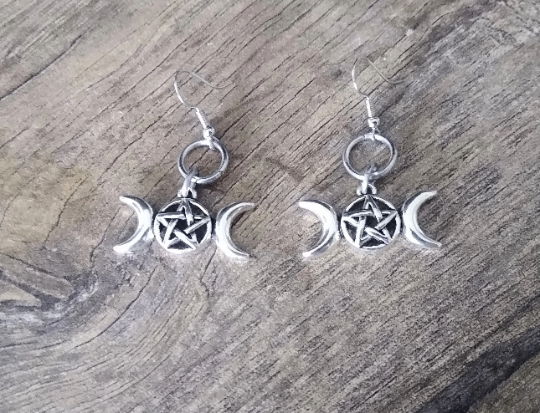 Pentagram Crescent Moon Earrings