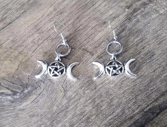 Pentagram Crescent Moon Earrings