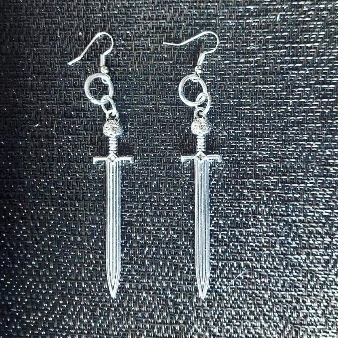 Gothic Kitty Long Sword Earrings Metal Jewelry
