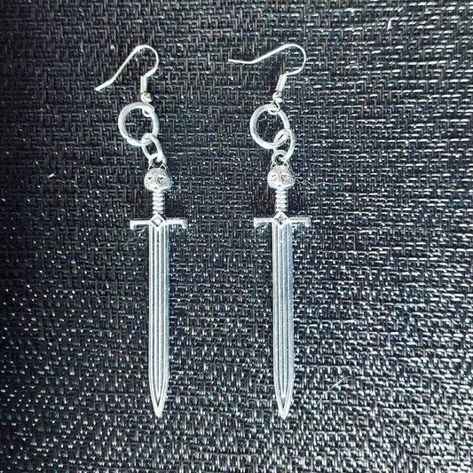 Gothic  Kitty Long Sword Earrings Metal Jewelry