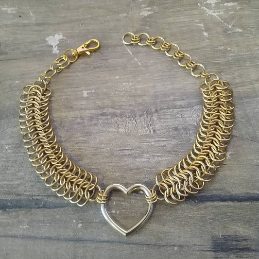 Brass Heart Chainmail Collar