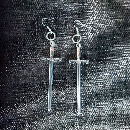Gothic Long Sword Earrings Metal Jewelry
