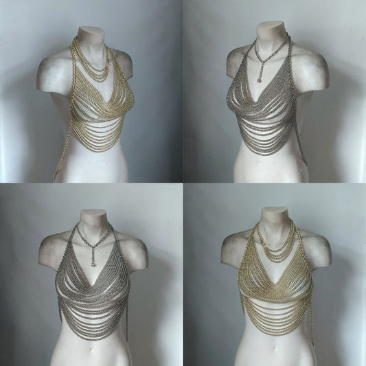 Draped Halter Chain Harness Top