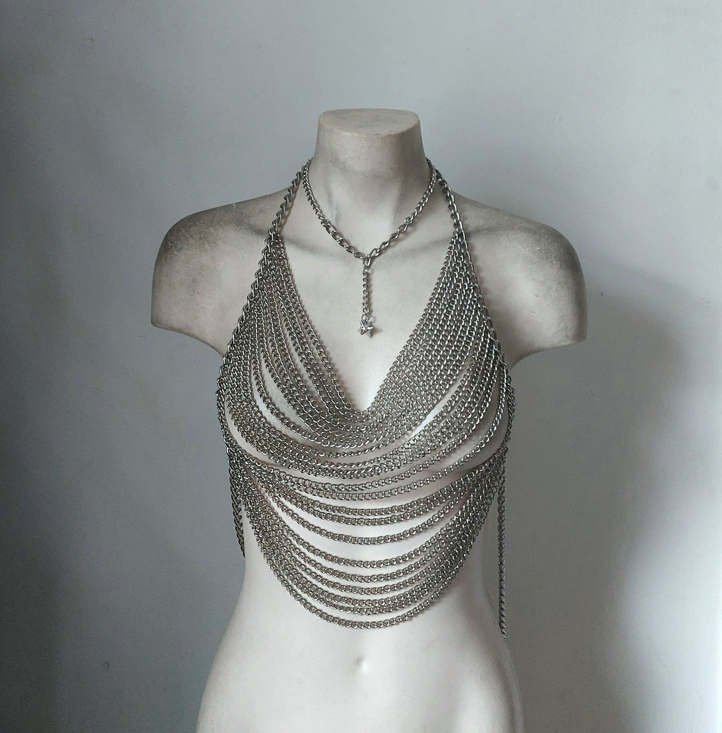 Draped Halter Chain Harness Top
