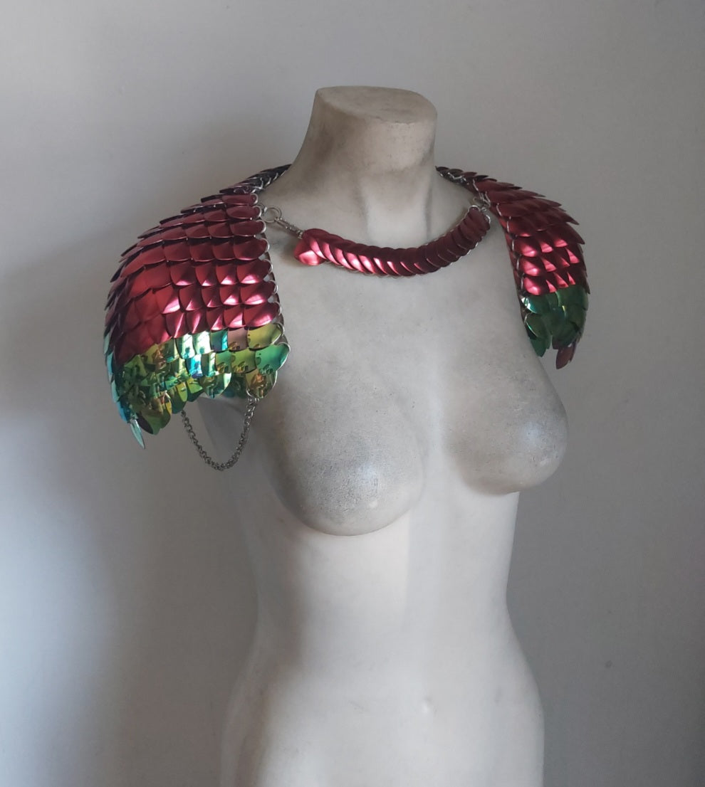 Metallic Red & Rainbow Shoulder Armor
