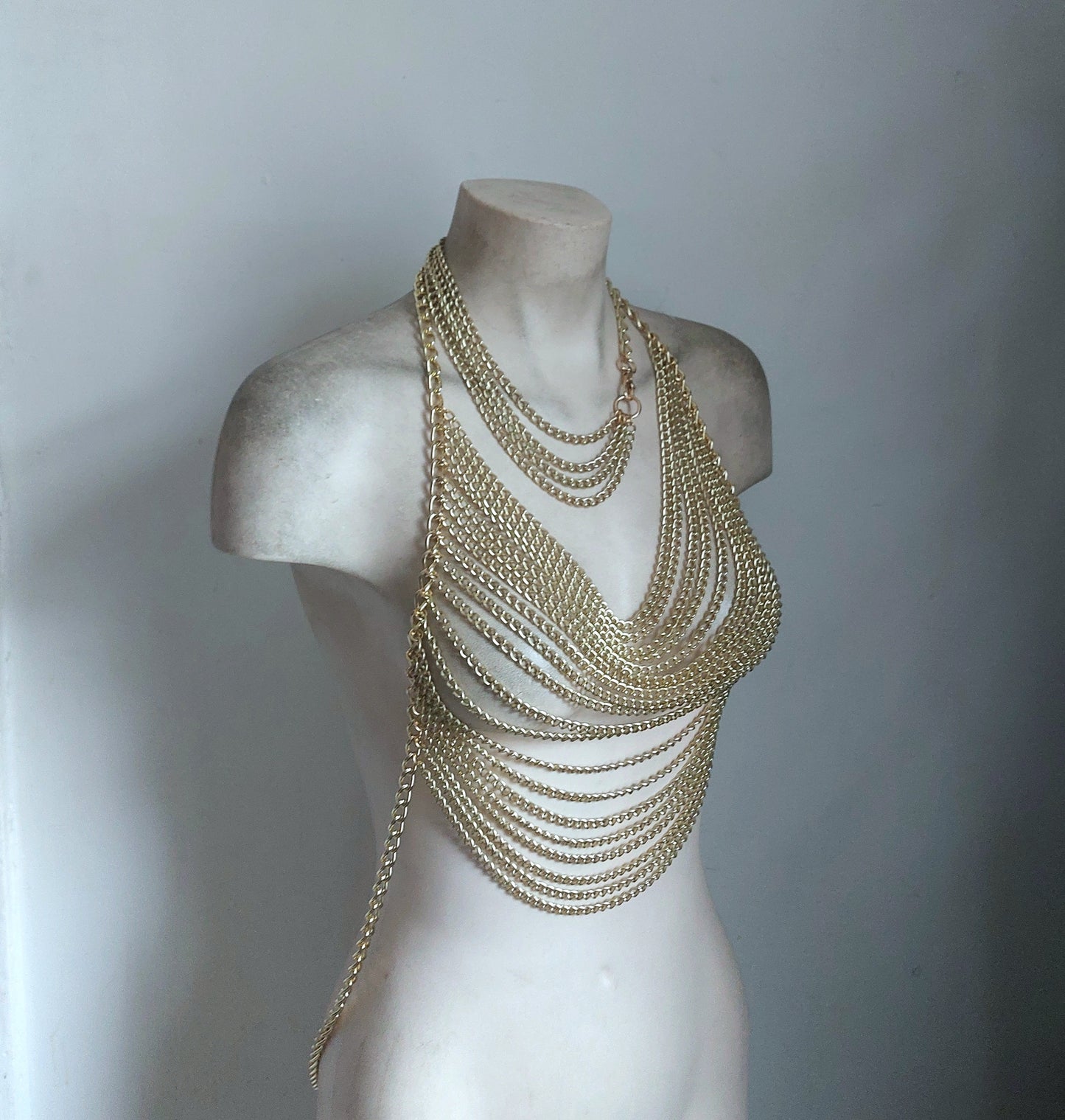 Draped Halter Chain Harness Top