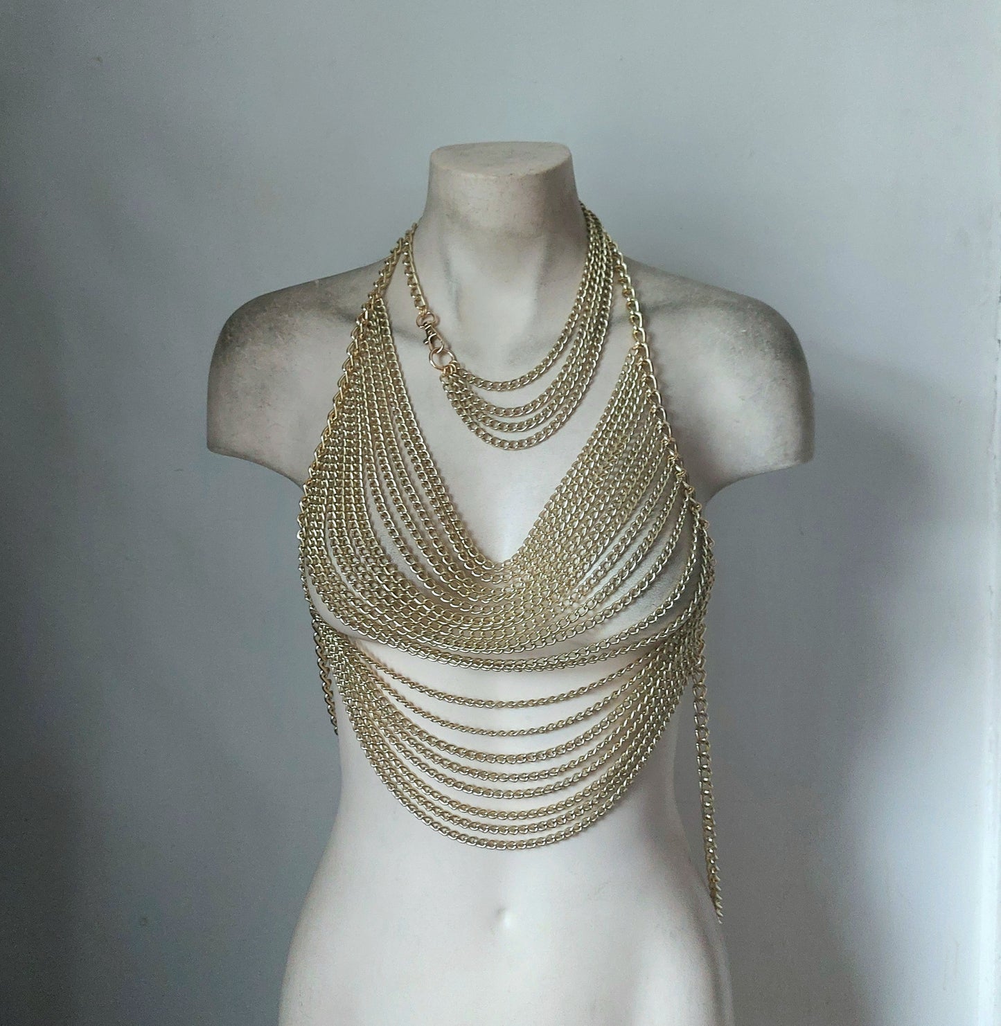 Draped Halter Chain Harness Top