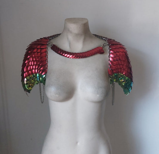 Metallic Red & Rainbow Shoulder Armor