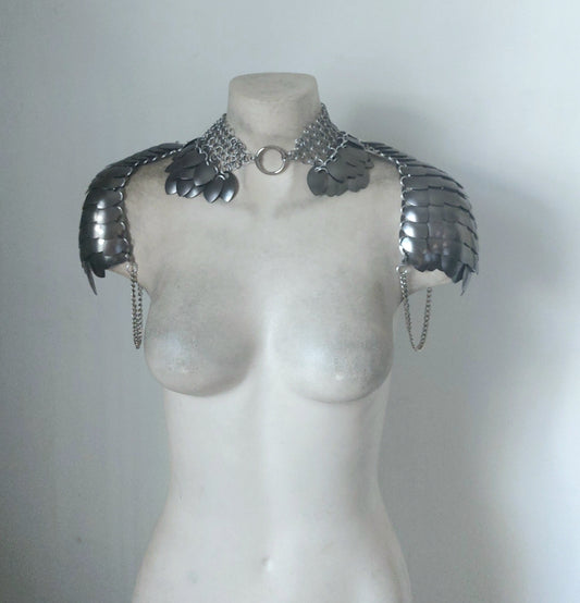 Gunmetal Athena Chainmail Collared Armour