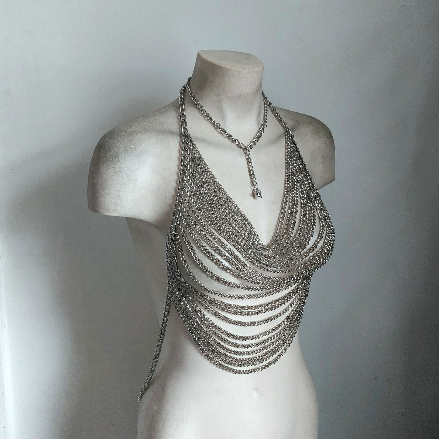 Draped Halter Chain Harness Top