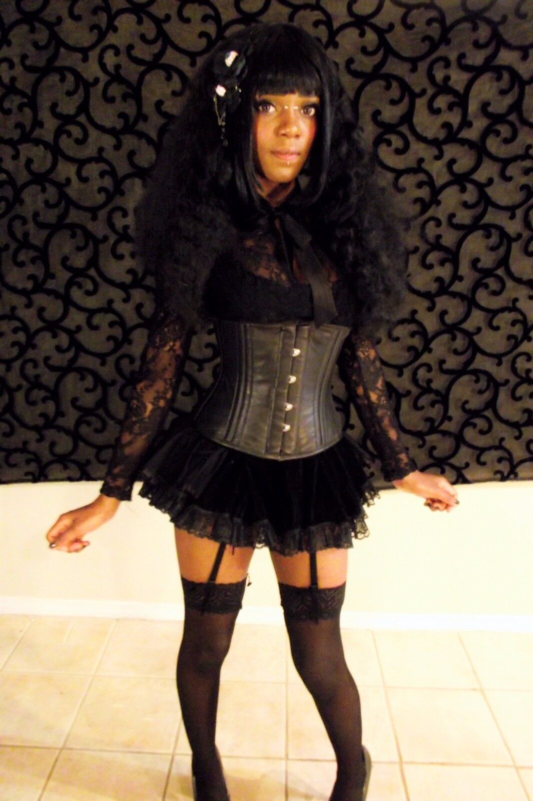 Black Leather Short Underbust Corset