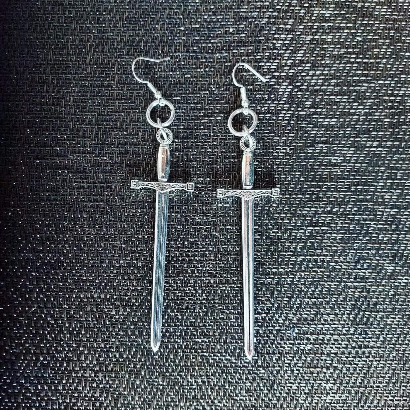 Gothic Long Sword Earrings Metal Jewelry